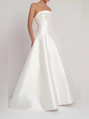 Jenny Yoo Leah Strapless White Satin A-Line Dress